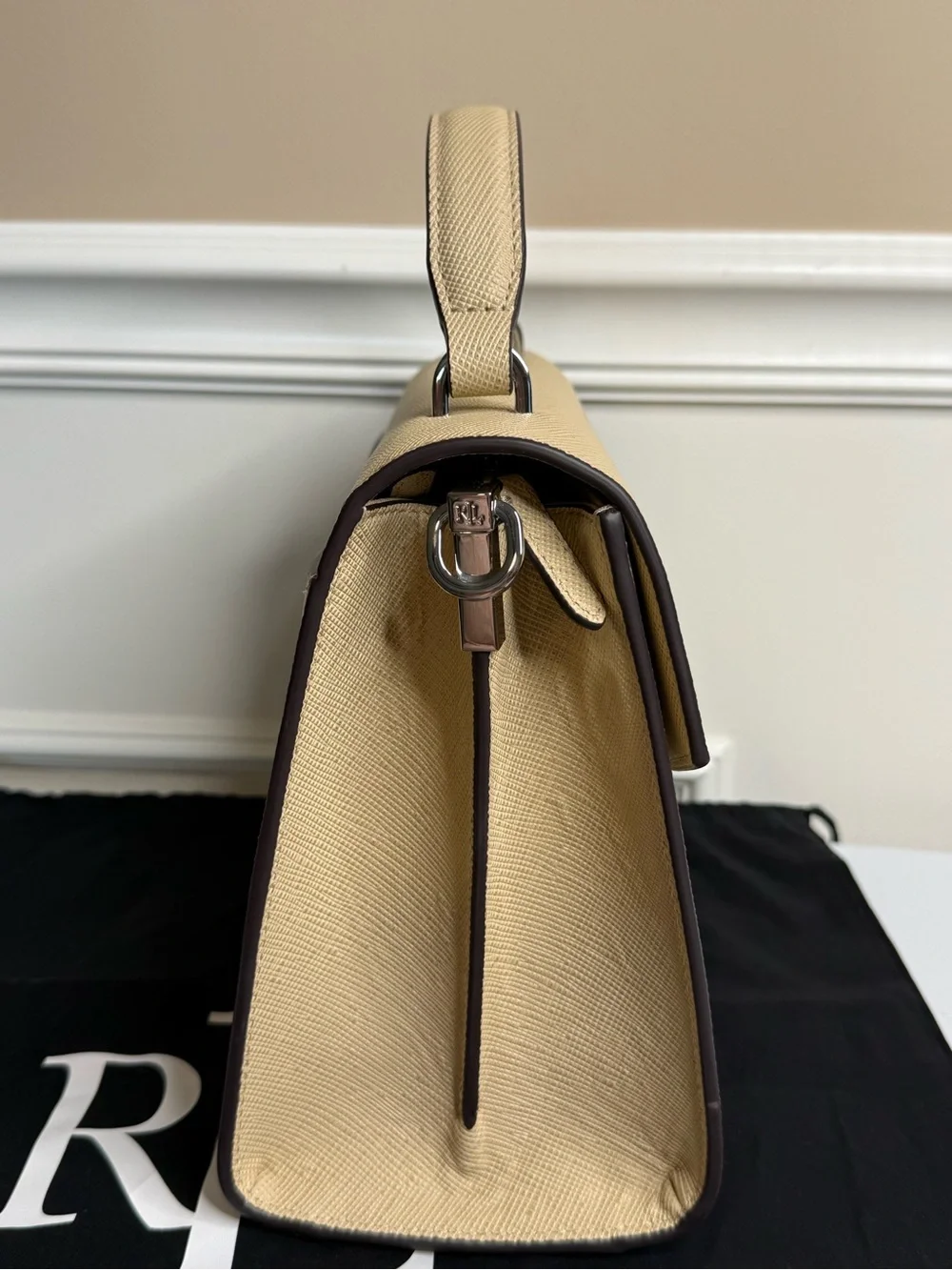 Ralph Lauren Beige Top-Handle Leather Satchel with RL Monogram - Picture 6 of 13